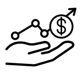 Hand with dollar symbol flat icon. Pictogram for web. Line stroke. Hand isolated on white background. Vector eps10