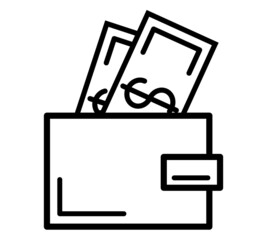 Wallet with dollars stack flat icon. Pictogram for web. Line stroke. Cash isolated on white background. Vector eps10