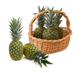 pineapple white isolated fruit in basket. Studio shot