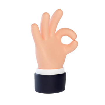 High quality 3D business hand gestures. 3d hand showing ok. okay sign, zero sign. Friendly funny cartoon style isolated on white background.