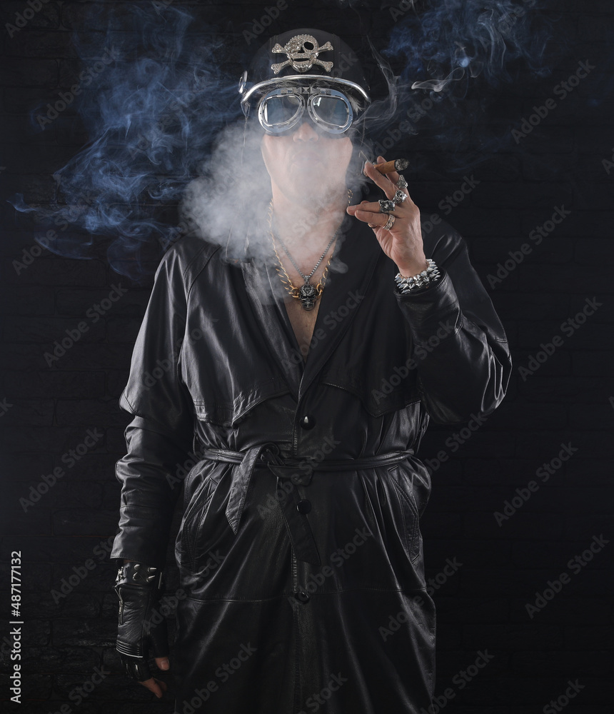 Canvas Prints portrait of a biker with a cigar