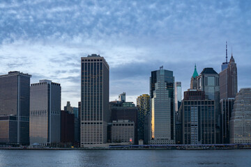 Skyline of financial district in New York City with modern office buildings