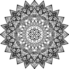 Circular pattern in form of mandala for Henna, Mehndi, tattoo, decoration. Decorative ornament in ethnic oriental style. Coloring book page.