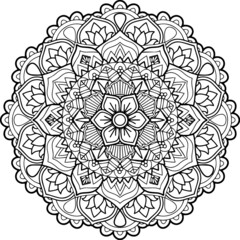 Circular pattern in form of mandala for Henna, Mehndi, tattoo, decoration. Decorative ornament in ethnic oriental style. Coloring book page.