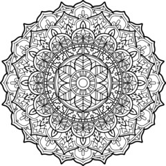Circular pattern in form of mandala for Henna, Mehndi, tattoo, decoration. Decorative ornament in ethnic oriental style. Coloring book page.