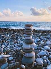 sea pebbles pyramid, pebble sea beach