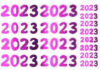 Set with 2023 numbers for stickers and cards and cards for postcard and magazines and hobbies and new year