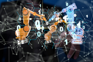 Neural network 3D illustration. Big data and cybersecurity