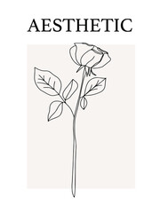 Line art style roses flower. Botanical element for logo, tattoo, print, wall art, poster, print, wallpaper.