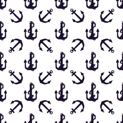 Silhouette of anchors seamless pattern. Vector black doodle sketch illustration on white background.