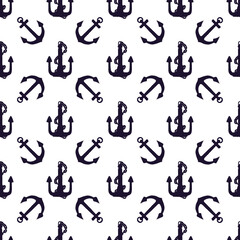 Silhouette of anchors seamless pattern. Vector black doodle sketch illustration on white background.