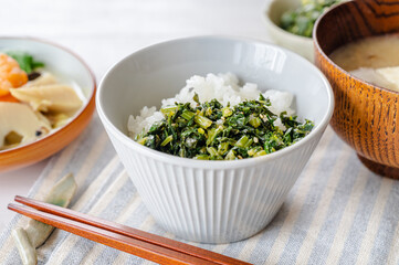 青菜ご飯と味噌汁