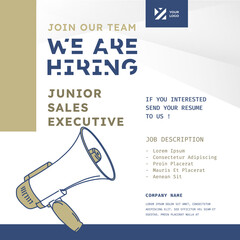 Square job vacancy design banner. Open recruitment design template. Business recruiting with vector illustration.