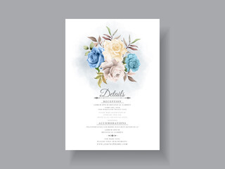 Elegant white and blue rose wedding card