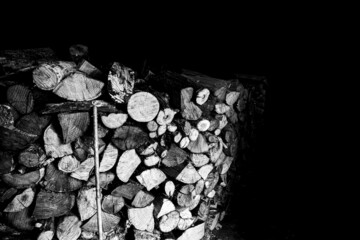 Interior of a homemade firewood store in a Galician mountain village.