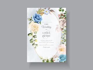 Elegant white and blue rose wedding card