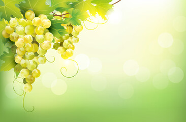 Clusters of ripe white grape on sunny background. Vector illustration. 