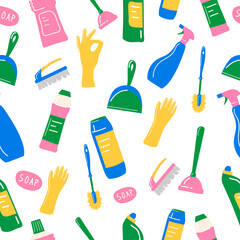  Seamless pattern with cleaning tools. Doodle. cleaning services company. Background, texture, wallpaper Vector illustration. 