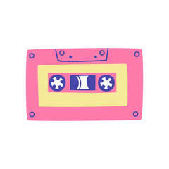 Fototapeta premium Vintage video cassette or music cassette icon. flat hand drawn vector illustration isolated.