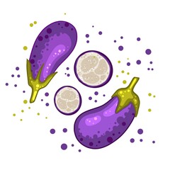Eggplants with slices isolated on a white background