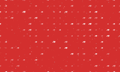Seamless background pattern of evenly spaced white sea turtle symbols of different sizes and opacity. Vector illustration on red background with stars