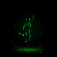 Obraz na płótnie Canvas A large green outline football soccer symbol on the center. Green Neon style. Neon color with shiny stars. Vector illustration on black background