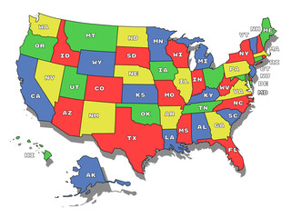 states map in different colors