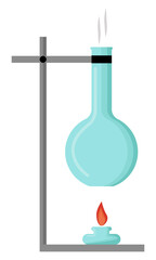 Chemical research. Heating the contents of the flask with a laboratory burner.
