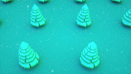 Christmas trees on blue background. Christmas and Happy New Year concept. Christmas trees winter holidays symbol. 3d rendering
