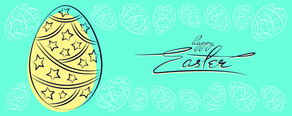 Bright Easter banner. Horizontal poster, greeting card, header for the site. Painted colored contour eggs