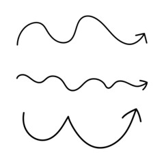 Set of hand drawn black doodles arrows isolated on white background. Wavy pointer icons. Vector illustration.	
