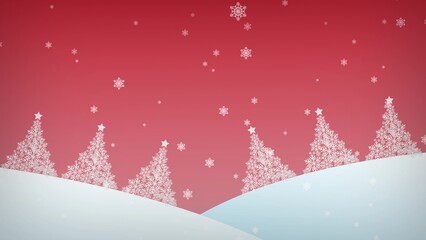 Winter snowfall on a red background. Merry Christmas and Happy New Year concept. 3d rendering