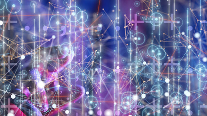 Neural network 3D illustration. Big data and cybersecurity