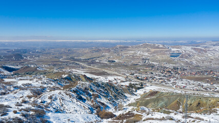 Fototapeta na wymiar Aerial view of snowy forest and natural life in Ankara,TURKEY.