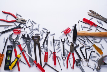 Fototapeta premium Variety of tools on white background