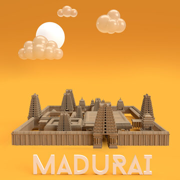 3d render Madurai Meenakshi Amman temple in yellow background 