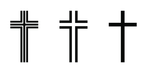 Christian cross icon. Set of linear crosses on white background. Abstract religion symbol. Vector illustration.