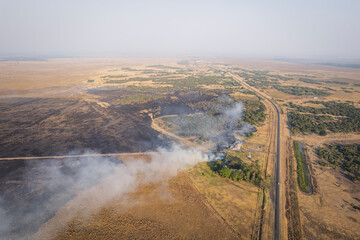 Fototapeta na wymiar Corrientes, Argentina - february 2022: Aerial photography from a drone of the forest fires in the province of Corrientes, Argentina, in 2022