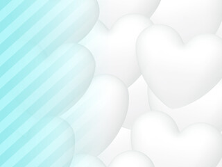 背景イメージ素材　斜めストライプと白いハート（1）　タテ　水色