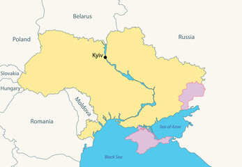 map of Ukraine with occupied territories by Russia - Donbass and Crimea, as on January 2022. Vector illustration