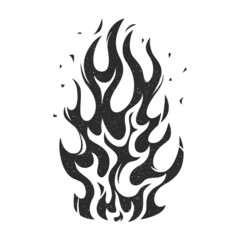 Vintage black and white stylized flame or fire isolated on white background