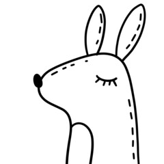 Cute bunny. Head of gray rabbit. Funny hare character with big ears.