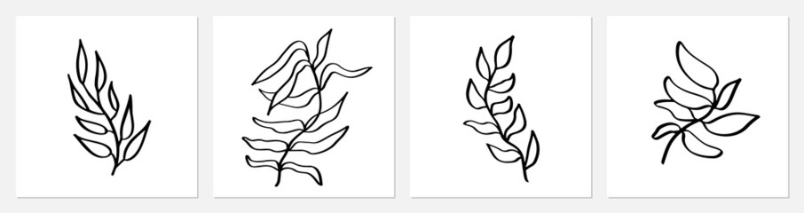 One line tropical palm tree leaves. Modern single line art leaf drawing, plants outline contour isolated. Perfect for home decor posters, wall art or print, label, logo. Vector illustration