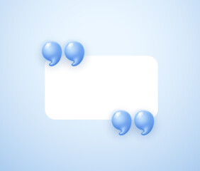 3d quote realistic render design in cute cartoon style volumetric icons of quotation marks. Innovative Quote speech bubble template. Modern Minimal 3d render cartoon design quotation bubble message