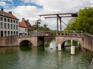 Bruges canal wooden bridge