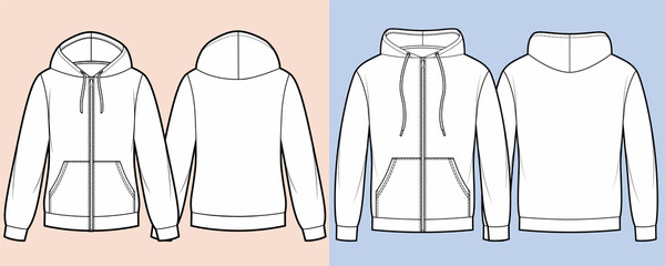 Womans and mans hoodie with kangaroo pocket and zipper clasp on front