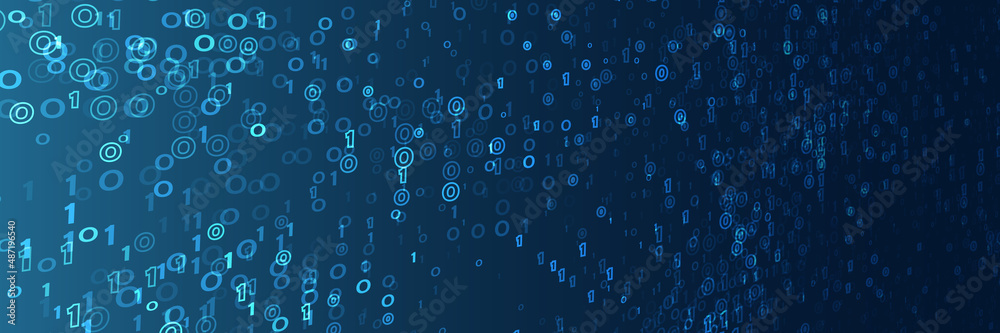 Poster A futuristic binary data stream Filtering machine algorithms. Database vector concept. Abstract technology background consisting of binary code.