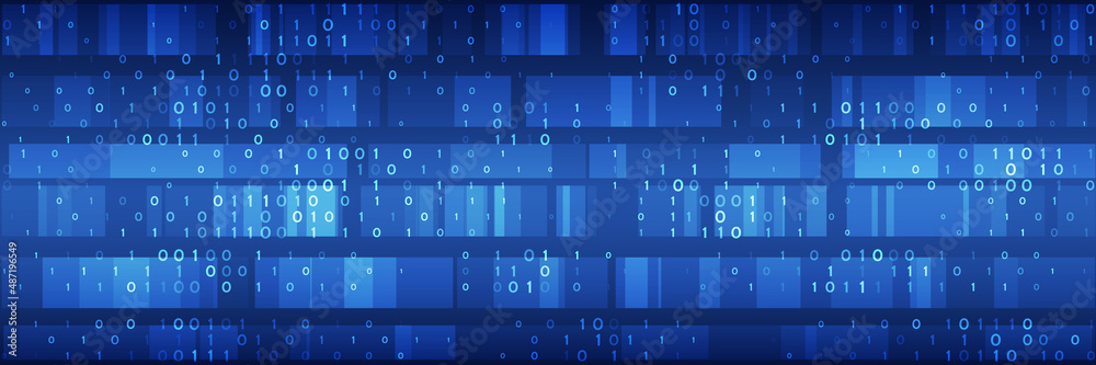Poster Abstract technology background consisting of binary code. A futuristic binary data stream Filtering machine algorithms. Database vector concept.