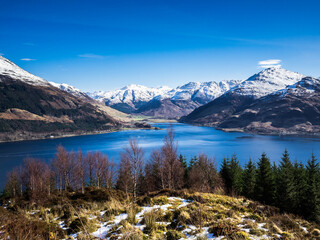 Loch Duich below the snow covered mountains