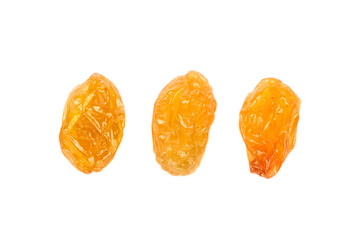 Raisins on white background, Isolated Raisin, Heap of yellow Raisins, Indian Kishmish.